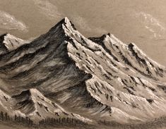 a drawing of a mountain with snow on it