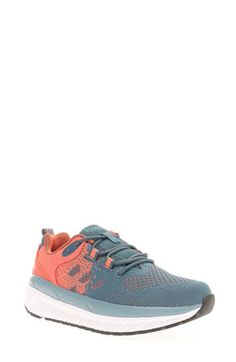 An engineered mesh upper stabilizes your stride in this springy sneaker floating on a well-cushioned footbed for long-distance comfort. Removable, cushioned insole allows for custom orthotics Treated with antimicrobial technology to keep you feeling fresh and dry Textile upper and lining/rubber sole Imported Teal Coral, Long Distance, Womens Shoes Sneakers, Womens Sneakers, Rubber Sole, Floating, Shoes Sneakers, How Are You Feeling, Coral