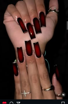 #rednails #aura #vampireaesthetic #darkfeminineenergy Halloween Nail Ideas, Red Acrylic Nails, Girly Acrylic Nails, Short Square Acrylic Nails, Bling Acrylic Nails, Pink Acrylic Nails