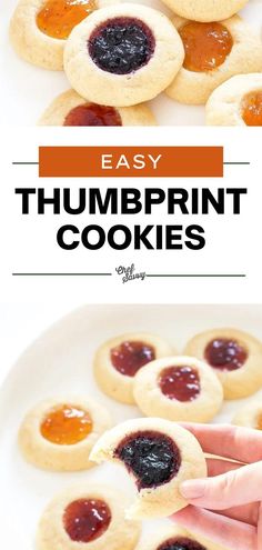 homemade thumbprint cookies with jelly filling on top and in the middle, are ready to be eaten