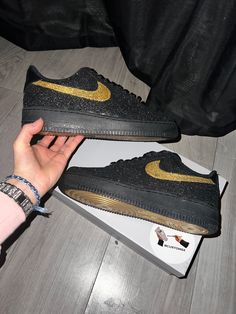 MENS black glitter & coloured Nike tick airforces  (the coloured bottoms are optional) Made to order  Any size! please let me know if you are wanting a specific shade of a colour. !!DISCLAIMER!! This listing is for MENS sizing! Please look at my other listing for Womens & Junior sizing. Thankyou <3  Message me with any questions IG: @BCUSTOMSX Glitter Nike, Glitter Nikes, Nike Tick, Glitter Gold, Black Glitter, Ticks, Look At Me, Sneakers Athletic, Gold Glitter