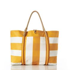 Sea Bags | Yellow Pier Tote Recycled Sails, Sail Cloth, Recycled Sailcloth, Beach Totes, Sea Bags, Striped Bags, Sailing Outfit, Womens Summer Shoes, Yellow Accents