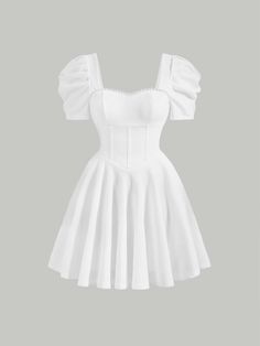 White Dress Aesthetic, Slytherin Clothes, Confirmation Dresses, Flair Dress, Pretty Prom Dresses, White Short Dress, Dress Aesthetic, Puff Sleeve Dress, Dressy Dresses