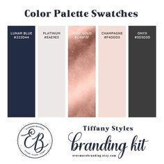 the color palette swatches for tiffany styles branding kit, including two shades of pink and blue