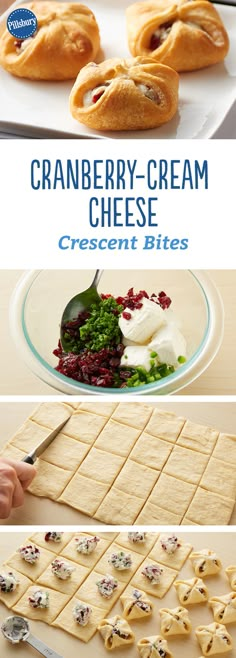 cranberry - cream cheese crescent bites are the perfect appetizer for desserts