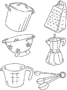 an image of kitchen utensils coloring page