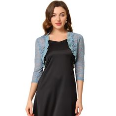 The ruffle collar, sheer floral lace fabric, and crop length give a unique, elegant touch. This cardigan shrug is perfect for layering over your favorite dresses or tops. It adds the right amount of coverage without taking away from the overall style of your outfit. If you're looking for a versatile and stylish piece to add to your wardrobe, the Women's Elegant Ruffle Collar Crop Cardigan Sheer Floral Lace Shrug Top is the perfect choice. It's a timeless piece that you can wear season after seas Crop Shrug, Cape Sweater Ponchos, Short Sleeve Bolero, Shrug Top, Cardigan Shrug, Lace Shrug, Cropped Shrug, Lace Bolero, Bolero Shrug