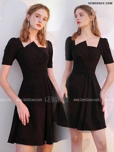 10% off now|Modest Little Black Short Dress Sleeved with Ruffles at GemGrace. Click to learn our pro custom-made service for wedding dress, formal dress. View Homecoming Dresses for more ideas. Stable shipping world-wide. Black Square Neck Dress With Ruffles, Fitted Short Sleeve Solid Color Dress For Party, Elegant Fitted Mini Dress With Half Sleeves, Elegant Black Half Sleeve Dress, Evening Half Sleeve Mini Dress, Chic Black Half Sleeve Dresses, Elegant Fitted Short Sleeve Dress With Square Neck, Semi-formal Short Sleeve Dress, Elegant Solid Color Mini Length Short Sleeve Dress