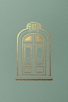 an image of a gold door on a green wall