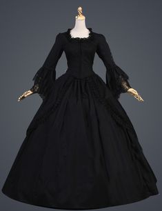 1800s Black Dress, Dark Victorian Dress, 1800s Dresses Victorian, Black Ball Dresses, Oc List, Gown For Party, Black Victorian Dress, Victorian Sleeves, Victorian Dress Gown