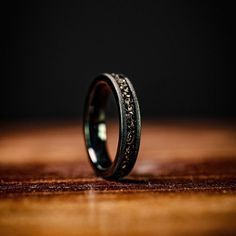 Women's Black Tungsten Wedding Ring with Meteorite inlay and Sandblasted finish Black Wedding Band Women, Masc Rings For Women, Masc Ring, Black Wedding Band For Women, Masc Engagement Ring, Obsidian Wedding Band, Masc Rings, Meteor Ring, Meteorite Engagement Ring