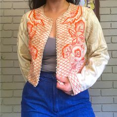 Absolutely Beautiful Embroidered Bolero Jacket In A Lovely Cream Color With Coral Colored Beading And Embroidery Accents. Has 2 Hook Closures At The Front. Made In India. Cotton/Poly/Rayon. Perfect Condition, Includes Extra Beads. Spring Fitted Outerwear With Intricate Embroidery, Fitted Spring Outerwear With Intricate Embroidery, Festive Long Sleeve Outerwear For Spring, Spring Festival Outerwear With Geometric Embroidery, Fitted Spring Outerwear With Geometric Embroidery, Spring Outerwear With Resham Embroidery, Traditional Floral Embroidered Outerwear For Spring, Spring Outerwear With Embroidered Long Sleeves, Traditional Spring Outerwear With Embroidered Sleeves