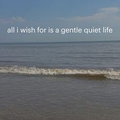 an image of the ocean with a quote on it that says, all i wish for is a gentle quiet life