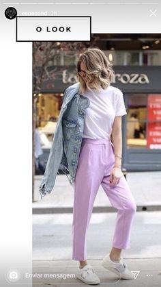 Mode Pastel, White Tshirt Outfit, Lavender Outfit, Lavender Pants, Purple Pants, Purple Outfits, Tshirt Outfits, Mode Inspiration