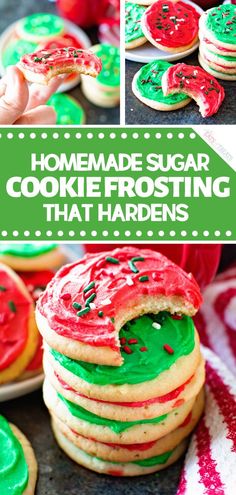 homemade sugar cookie frosting that hardens with green and red sprinkles