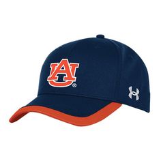 Complete your Auburn Tigers game day look with this Sideline Blitzing Accent Flex Hat from Under Armour. This Auburn Tigers hat features six panels with eyelets for added ventilation, keeping your head cool and comfortable whether you're cheering from the sidelines or out and about. The team logo and wordmark are proudly displayed with embroidered details on the front and back, making it clear which team you're rooting for. Baseball Cap For Tailgating During Baseball Season, Navy Curved Brim Hat For Game Day, Adjustable Sports Fan Hat For Game Day, Adjustable Fitted Hat For Game Day, Collegiate Navy Baseball Cap, Collegiate Navy Hat For Baseball Season, Navy Collegiate Hat For Baseball Season, Navy Collegiate Baseball Cap, Navy Game Day Cap