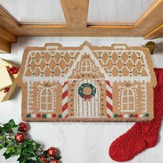 Feature Material : High-Quality Materials Color : Colorful Package include: Gingerbread Door Mat Size: 23.62" x 15.75".  Color: Orange. Funny Bath Mat, Gingerbread House Designs, Gingerbread Christmas Decor, Christmas Doormat, Christmas Rugs, Christmas Gingerbread House, Coir Doormat, Gingerbread Christmas, Christmas Inspo