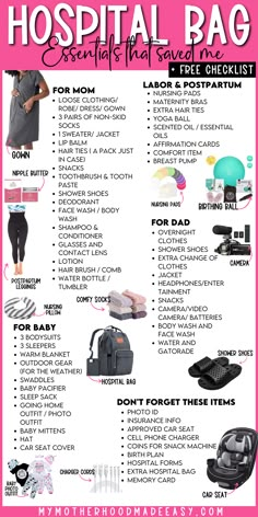 mom and baby hospital bag checklist Summer Hospital Bag For Mom To Be, First Time Mom Hospital Bag Checklist, 2nd Time Mom Hospital Bag, What To Bring To Hospital For Delivery, Hospital Bag For Mom To Be C Section, Mom Bag For Hospital Labor, Labor And Delivery Bag Checklist, Labor And Delivery Essentials