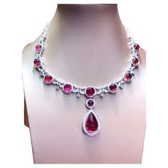 Splendid Rubellite Tourmalines and Diamonds necklace, extremely hard to collect a set of rubellite tourmaline like this. So perfect matched, too stunning, too satisfying . Wearing jewels can make a person feel confident, elegant and stylish. They can add sparkly and glamour to any outfit, and can be a way of expressing personal style and taste. Jewels can also hold sentimental value, often being passed down through generations, and can serve as reminders of precious memories and loved ones. Magn Beautiful Bangles, Rubellite Tourmaline, Diamonds Necklace, High Jewellery, Accessories Silver, Necklace Diamond, Ruby Jewelry, Rings Diamond, Jewelry Design Necklace