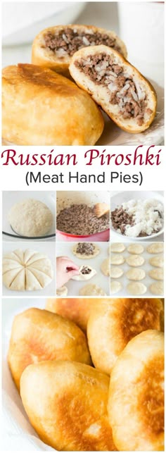 russian proshkrat meat and pies with text overlay that reads russian proshkrat meat and pies