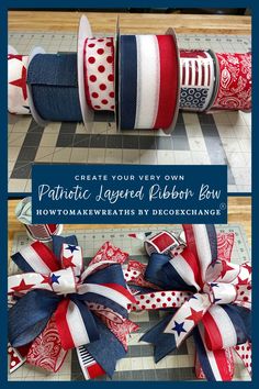 patriotic themed ribbon bow with red, white and blue ribbons on it's sides