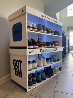 Sneaker Tower comes equipped with Remote LED Lights, Custom Shoe Tag and already assembled. Sneaker Towers are customizable to your liking and style. Each Tower holds up 16-20 pairs of Sneakers Shoe Furniture Storage, Sneaker Wall, Sneakerhead Room, Sneaker Displays, Shoe Box Storage, Sneakers Box, Boys Hair, Shoe Tags, Buy List