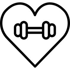 a heart with two dumbbells in the middle and one barbell on each side