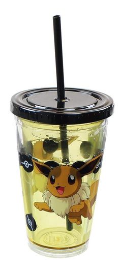 a glass cup with a cartoon character on it