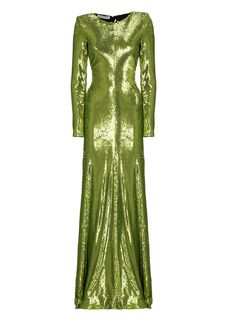 85% Polyester, 15% Polyamide Lining:, 100% Polyamide Designer Fitted Maxi Dress, Luxury Fitted Maxi Dress, Luxury Sequined Dinner Dress, Designer Green Long Sleeve Dress, Designer Fitted Evening Dress For Gala, Luxury Fitted Green Maxi Dress, Designer Green Dresses For Formal Occasions, Designer Evening Dresses With Sequins, Designer Sequin Evening Dresses