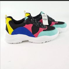 Brand New With Tags Colorful Casual Sports Sneakers, Trendy Blue Sports Sneakers, Sporty Color Block Sneakers For Spring, Blue Casual Platform Sneakers For Spring, Colorful Casual Sneakers For Spring, Casual Blue Platform Sneakers For Spring, Colorful Casual Lace-up Sneakers, Blue Round Toe Platform Sneakers For Spring, Trendy Blue Platform Sneakers For Spring