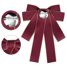 Its locking brooch pin back can make you clip your bowknot quickly and easily. The brooch pin bow tie is decorated with a gold rim, elegant and lovely. Specification: 1. Bow Brooch Bowtie: Pre-tied, bow ribbon, solid color, pin bow tie with golden rim decorated. 2. Stand Out from the Crowd: Fit for adult women, scholars, or ladies. Great for formal events, weddings, school, business, work, parties, etc. 3. Nice Gifts Choose: Excellent for a skirt or blouse shirt, it will make the style more eleg Elegant Red Pins For Party, Elegant Red Party Pins, Elegant Christmas Party Brooches, Elegant Bow Pins For Party, Elegant Christmas Brooches For Formal Occasions, Elegant Party Pins With Bow, Gold Brooches For Formal Christmas Occasion, Elegant Party Pins With Bow Detail, Gold Christmas Brooches For Formal Wear