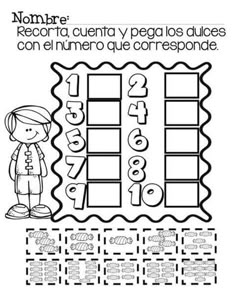 an activity sheet with numbers for children to learn in spanish, english and french language