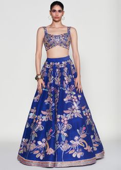 Kinfolk electric blue applique embellished raw silk vb lehenga, blouse & tulle dupatta. Lehenga Blouse, Raw Silk, Electric Blue, Lehenga, Silk, Fashion Dresses, Blue, Dresses