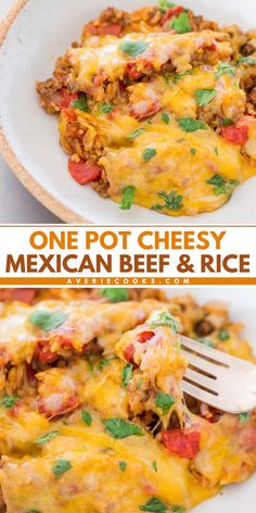 A warm dinner idea on a skillet! This Mexican ground beef casserole is ready in just 30 minutes. With all your favorite burrito ingredients minus the wrap, this One Pot Cheesy Mexican Beef and Rice is one of the best comfort food recipes! Mexican One Pot, Mexican Rice Skillet, Beef Burrito Skillet, Easy Mexican Food Recipes, Mexican Ground Beef Casserole, Easy Mexican Food, Burrito Ingredients, Mexican Ground Beef, Recipes For Appetizers