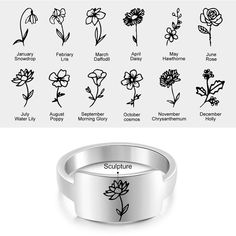 Personalized Engraving Birth Flower Rings For Women is a perfect gift for any women as it is broad from the center and it can be customized by engraving flower on it as er the birth month. It is made of stainless steel which makes it light weight and is available in different sizes making it suitable for all women. Features: Color: Steel color Material: Stainless steel Style: Personalized Size: Available Size: US - 6/7/8/9 Weight: 2.7g Size Chart: Size Circumference(mm) UK,Europe & Australia CN/ Mother Ring, Family Ring, Family Flowers, Engraved Flower, Family Rings, Bar Ring, Month Flowers, Birth Month Flowers, Romantic Roses