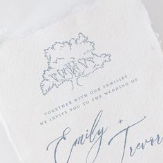 the wedding stationery is printed on top of a piece of paper that says, we're together with our families