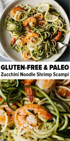 zucchini pasta with lemon garlic shrimp and spinach pesto is the perfect meal