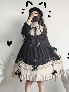 Plus Size♥OP♥Ready to Ship♥Sweet Lolita Long-sleeved Dress – nbsama Pastel Purple And Black Outfit, Creepy Cute Outfits, Plus Size Alt, Pastel Goth Dress, Cute Japanese Fashion, Black Kawaii, Cat Cosplay, Slay Queen, Op Dress