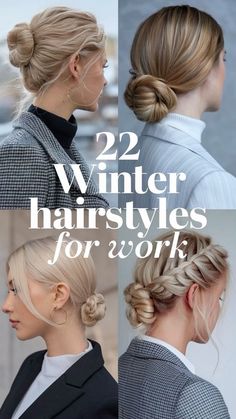 Winter Work Hairstyles, Business Professional Updo Hairstyles, Hairstyles For Greasy Hair Easy For Work, Long Hairstyle For Work, Womens Business Hairstyles, 2025 Hair Updos, Easy Office Updos Quick Hairstyles, Restaurant Work Hairstyles, Professional Bun Hairstyles For Work