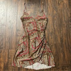 Brand New Originally $59 Brown And Pink Pattern Super Flattering Summer Dress Xs V-neck Ruched Sundress For Vacation, Urban Outfitters Casual V-neck Mini Dress, Casual Ruched Mini Dress For The Beach, Casual Ruched Mini Dress For Beach, Casual Ruched Mini Dress With V-neck, Casual Ruched Sundress For Date Night, Urban Outfitters V-neck Beach Sundress, Urban Outfitters V-neck Mini Dress For Vacation, Urban Outfitters V-neck Mini Beach Dress