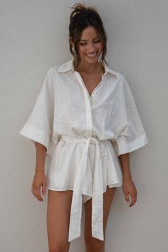 Kimono Outerwear, Summer Playsuit, Comfy Chic, White Romper, Turndown Collar, Romper Dress, Skirt Leggings, Plus Dresses, Denim Top