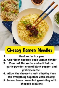 the recipe for cheese ramen noodles is shown