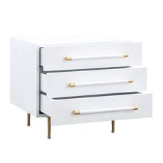 two white drawers with gold handles on each drawer