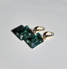 "Gorgeous 37.30 Carat Green Amethyst Gold Earrings. These Large Rectangular Cut Green Amethyst Gemstones are 37.30 Carats. Rich Green in color. A rare pair of Earrings. They measure 20.2mm long x 13.5 mm wide x 9.5 mm deep. Origin= Brazil and are rated IF, (IF Clean Very High Quality & Free From inclusions.) The custom French Earring wires are 14K Gold Filled wire with 14K Gold Filled FLeur De Lys Lever Backs These lovely earrings measure 1 7/8\"inches long x 5/8\" inches wide. These earring Classic Green Earrings With Ear Wire, Green Diamond Earrings For Formal Occasions, Green Rectangular Earrings For Formal Occasions, Classic Emerald Earrings For Formal Occasions, Classic Formal Emerald Earrings, Formal Crystal Gemstone Earrings, Formal Rectangular Earrings With May Birthstone, Classic Green Clip-on Earrings For Formal Occasions, Classic Green Clip-on Earrings