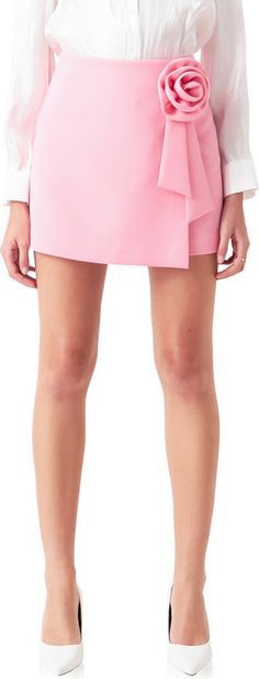 Endless Rose Rosette Faux Wrap Miniskirt | Nordstrom Unique Selling Point, Classy Skirts, Rose Corsage, Comfortable Skirts, Rush Dresses, Sequin Fabric, Green Skirt