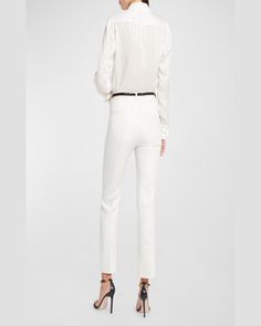 TOM FORD striped silk buttonfront blouse     Spread collar    Long sleeves; button cuffs     Back yoke     Curved hem     Relaxed fit     Silk    Made in Italy Tom Ford Brand, Stripe Silk, Tom Ford, Top Designers, Neiman Marcus, Tops Designs, Ford, In Italy, Women Wear