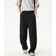 G-070-03 Casual Non-stretch Work Pants, Casual Solid Color Work Trousers, Black Wide-leg Cargo Pants For Summer, Casual Solid Non-stretch Work Pants, Black Wide-leg Summer Cargo Pants, Casual Black Cargo Pants, Black Casual Pants With Loosely Fitted Hips, Casual Black Pants With Loosely Fitted Hips, Casual Baggy Solid Work Pants