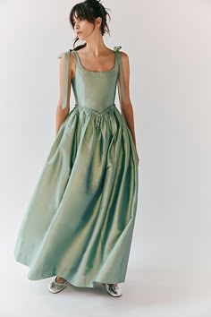 Louise New York Marie Dress Tied Straps Dress, Unique Corset Prom Dresses, Light Green Floor Length Dress, Drop Waist Bridesmaid Dress, Corset Drop Waist Dress, Drop Waist Wedding Guest Dress, Fun Wedding Guest Dress, Drop Waist Corset Dress, Renessaince Dress