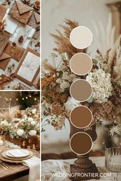 the table is set with flowers, candles and place settings for an elegant fall wedding