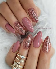 Nails One Color, Ombre Nail Design, Mauve Nails, Nails Colorful, Nails Elegant, Polish Design, Valentine Nails, Ombre Nail Designs, Gold Nail